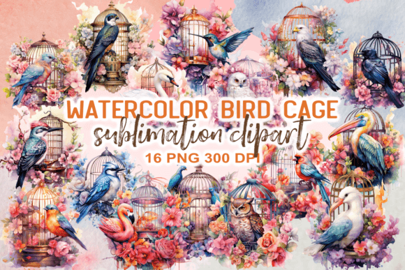 Download Watercolor Bird Cage Sublimation Clipart - Watercolor Collection