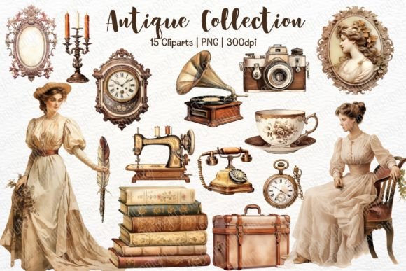 Download Vintage Antique Watercolor Clipart Set - Watercolor Collection
