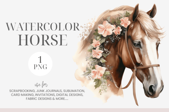 Download Brown &amp; White Watercolor Floral Horse - Watercolor Collection