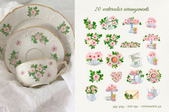Download Rococo Wild Rose Tea Time Watercolor - Watercolor Collection