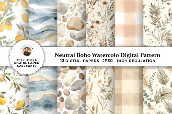 Download Neutral Boho Watercolor Digital Patterns - Watercolor Collection