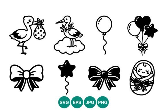 Download Baby Shower Stork Balloons Bows Vector - Premium Resources