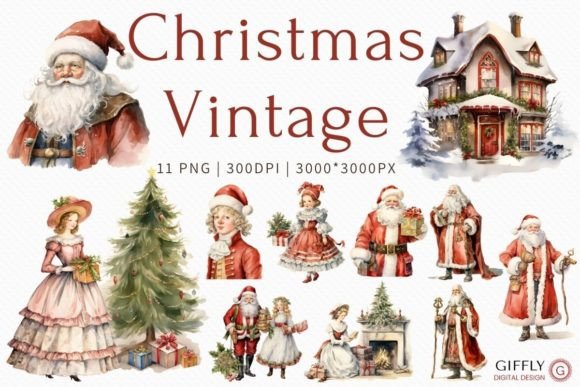 Download Christmas Vintage Watercolor Clipart - Watercolor Collection