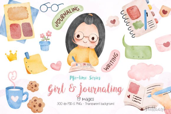 Download Girl and Journaling Watercolor Clipart - Watercolor Collection