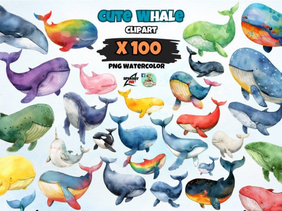 Download Watercolor Cute Whale Clipart PNG Bundle - Watercolor Collection