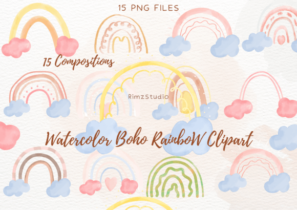 Download Watercolor Rainbow BOHO Clipart Png Set - Watercolor Collection
