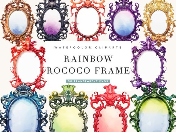 Download Watercolor Rainbow Rococo Frames Clipart - Watercolor Collection