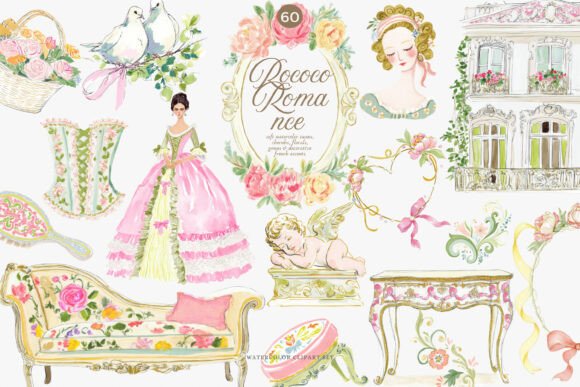 Download Watercolor Rococo Coquette Clipart Set - Watercolor Collection