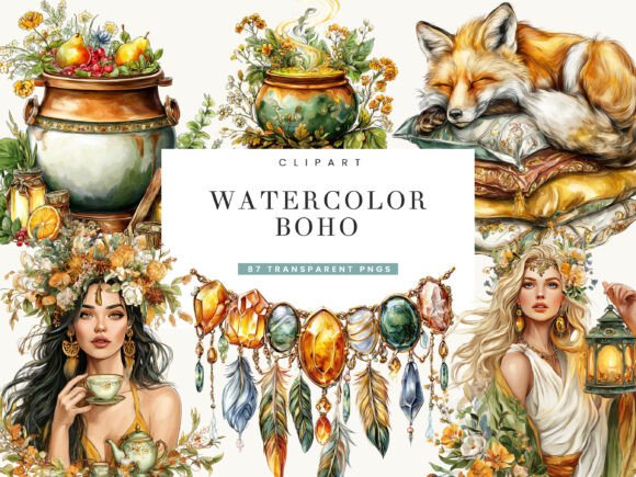 Download Watercolor Boho Clipart Bundle - Watercolor Collection