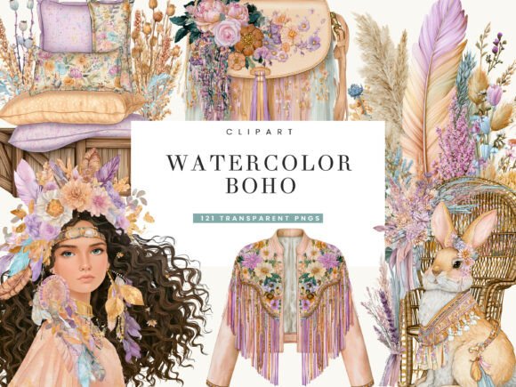 Download Watercolor Boho Clipart Bundle - Watercolor Collection